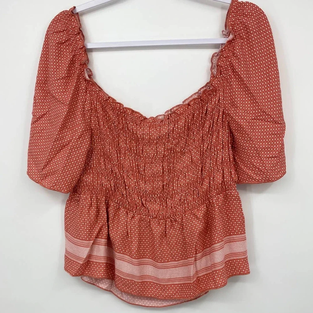 Urban Romantics Womens Off Shoulder Peasant Polka Dot Blouse NEW Small - Picture 2 of 10